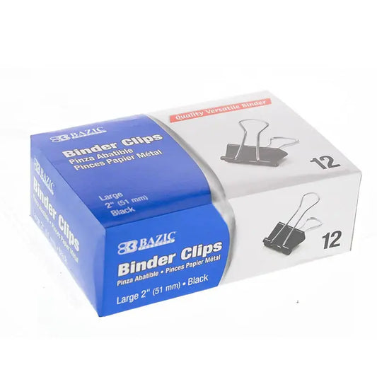 Large 2" (51mm) Black Binder Clip (12/Pack) Anansi Digital