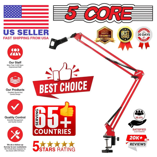 5Core Microphone Boom Arm Desk Mic Stand Adjustable Clamp Suspension Boom Stands RED Anansi Digital